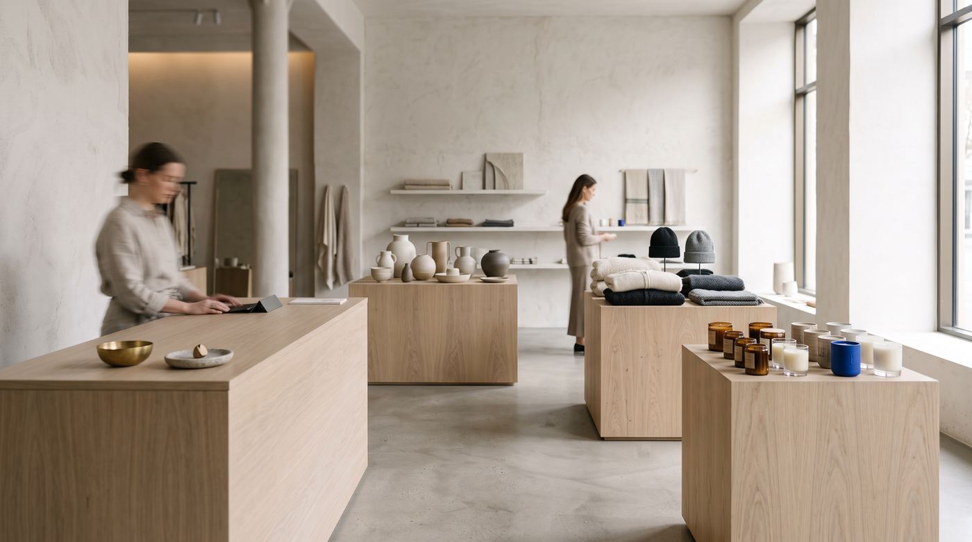 A concept store where several small brands share one floor and one checkout counter.